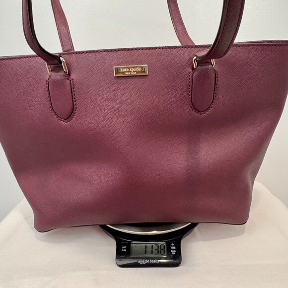 NWT Kate Spade New York Mulberry Red Leather Tote Bag With Gold Hardware & Zip C - Picture 10 of 10